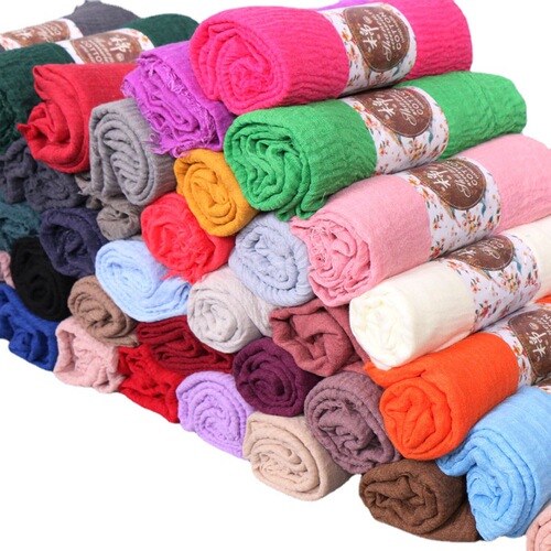 New Folded Solid Color Cotton Scarf with Natural Creases, Human Hair Edge, Large Size Women's Headscarf BS414