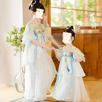 2025 Летний тонкий детский китайский костюм Hanfu для девочек, древний костюм, платье-халат с короткими рукавами «Супер Фея», летнее платье.