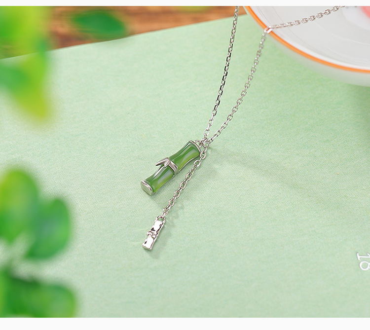 Dây chuyền bạc S925 mặt ngọc bích hình hươu phong cách Trung Hoa — Kiểu màu bạc chi tiết 3
