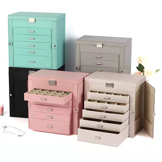 New Jewelry Jewelry Box with Lock Exquisite Multi-layer Large Capacity Jewelry Necklace Earrings Ring Jewelry Storage Box