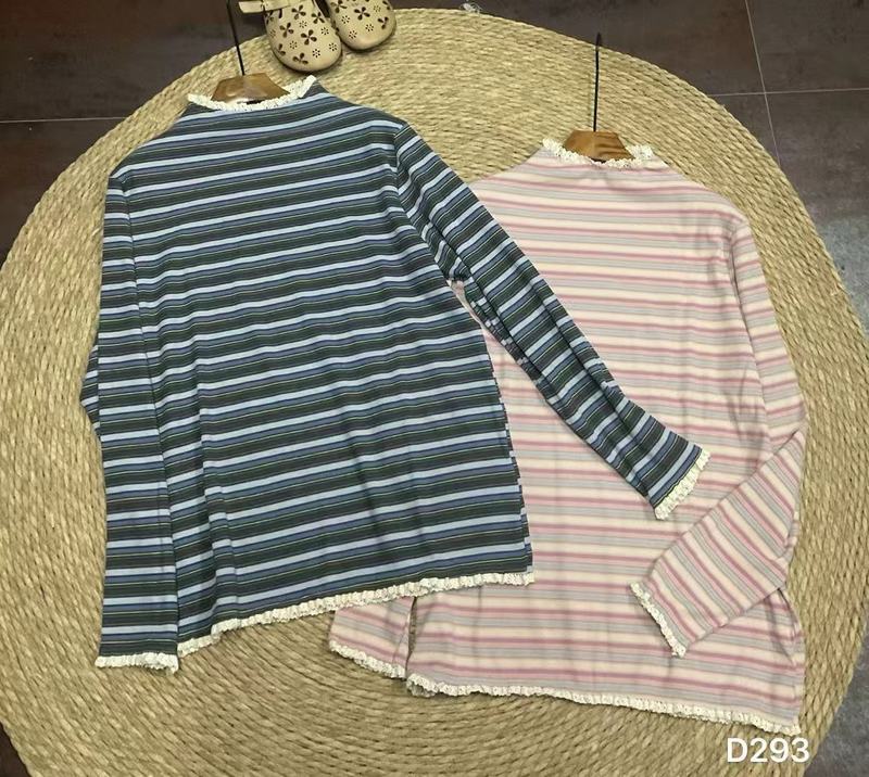 293新款复古小清新立领条纹长袖棉舒适打底衫|undefined