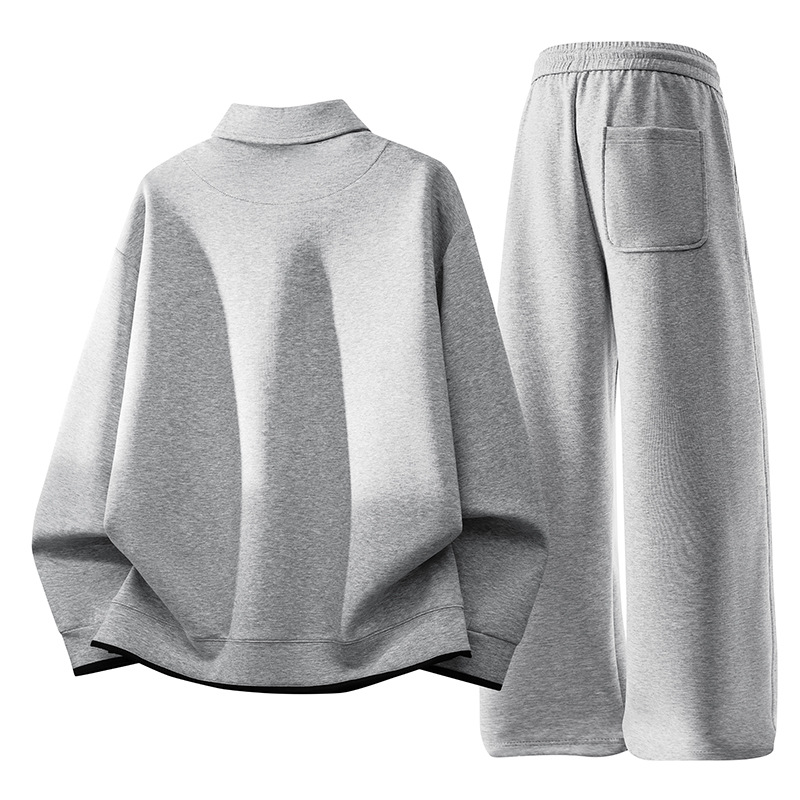 2026 primavera para hombres de peso extra tamaño falso dos piezas con solapa suéter pantalón conjunto de camisa coreana juvenil empalme
