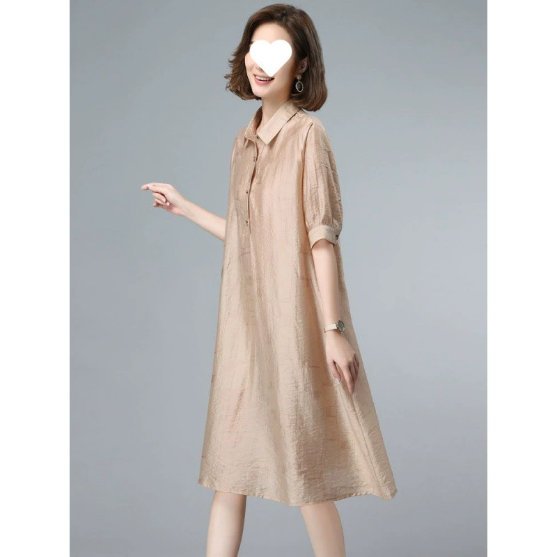 Платье из тенселя, лето 2025, новое свободное платье-рубашка большого размера в западном стиле, элегантная повседневная юбка для мамы