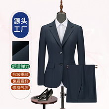 藏青色女款西服套装酒店前台工作服商务职业工装抗皱西服套装女装