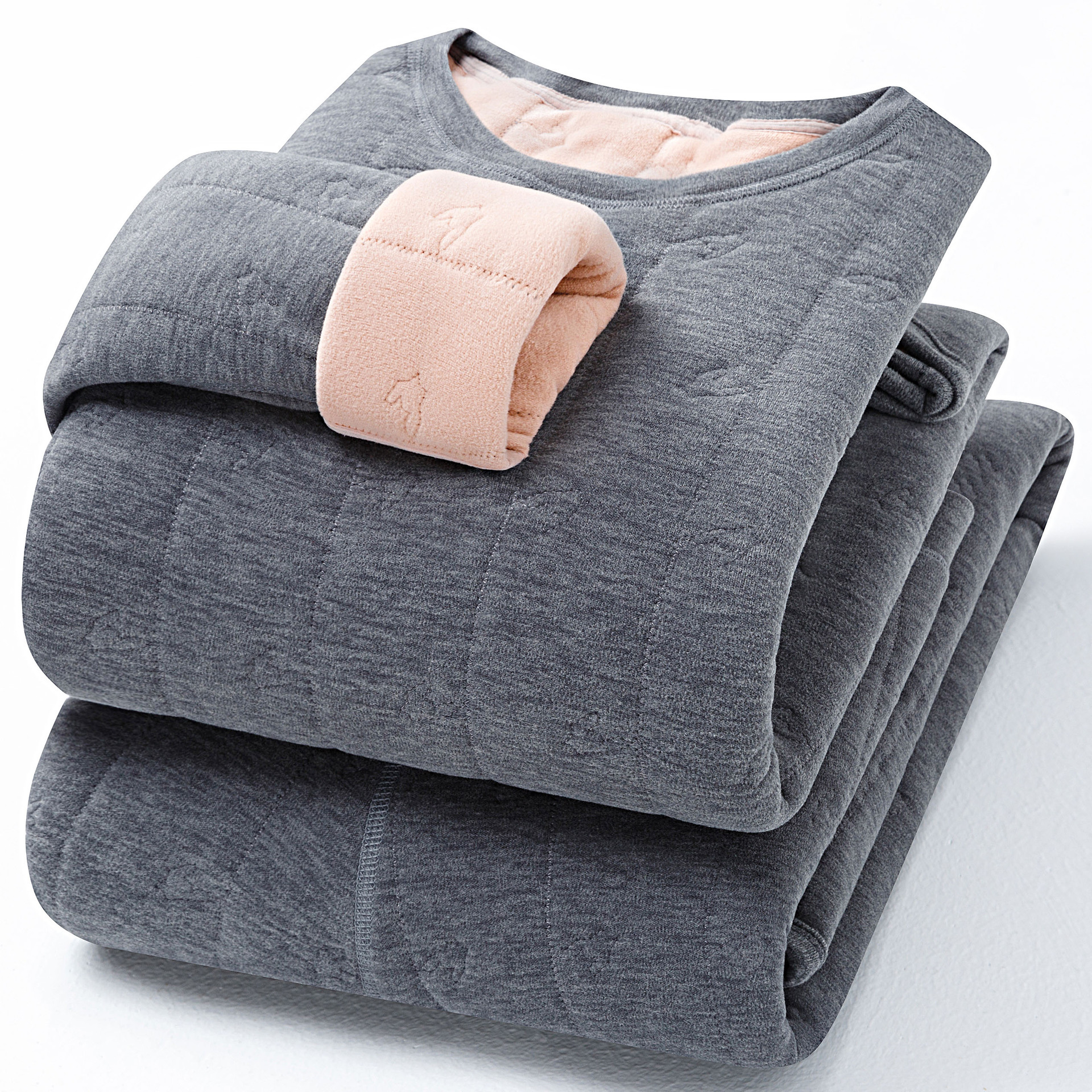 【Three-Layer Quilted】Winter Thermal Underwear Set, Loungewear for Men, Fleece-Lined and Thickened Pullover, Cold-Proof Autumn Clothes and Pants