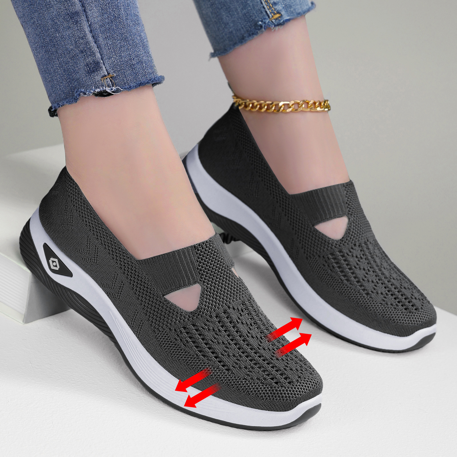 Zapatos casuales para mujer, envío directo transfronterizo TEME, zapatos de mujer de punto transpirable, zapatos de tela poco profundos, zapatos ligeros de una sola pieza