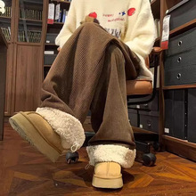咖色灯芯绒阔腿裤男女冬季东北外穿大棉裤超厚羊羔毛裤子加绒卫裤
