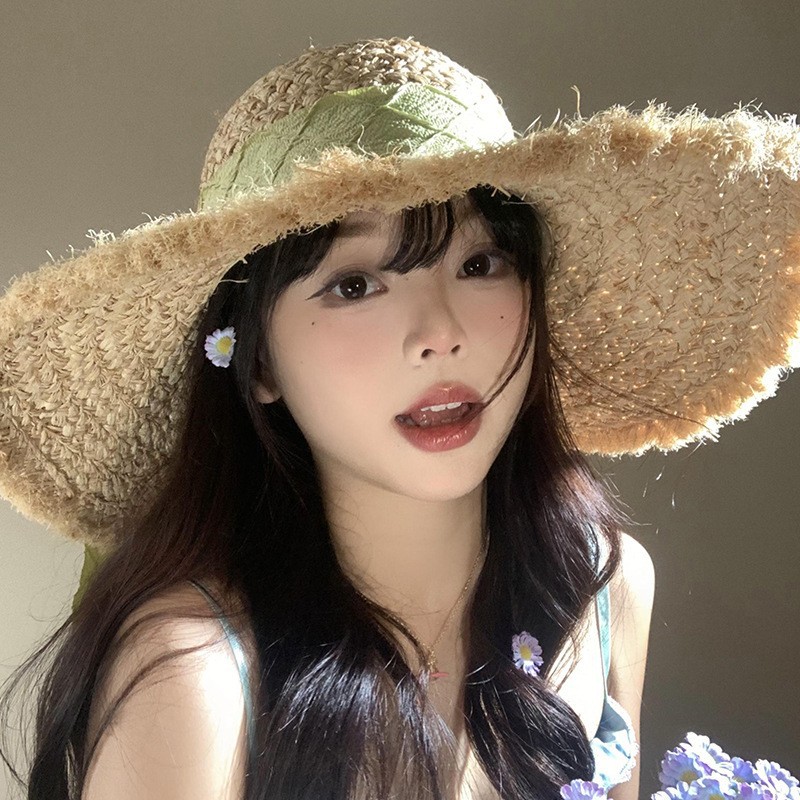 French Style Bow Raffia Straw Hat For Women - Summer Wide Brim Sun Protection Hat For Beach Vacation - Thumbnail 8