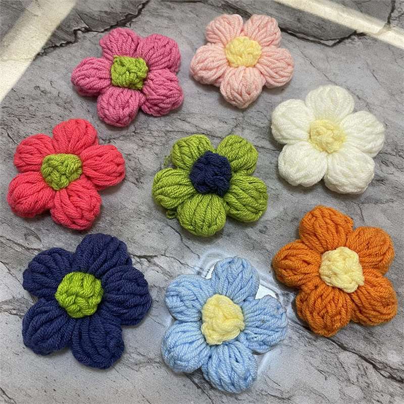 手工编织毛线花7厘米泡芙花胸针衣服鞋帽箱包服装辅料装饰花