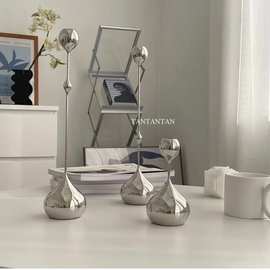 欧式金属水滴银色蜡烛台装饰样板房家居客厅桌面餐厅工艺品摆件