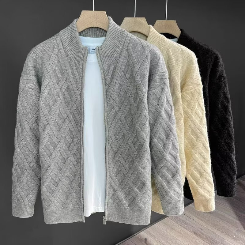 Autumn and Winter New Cardigan Knitwear Men's Jacket Zipper Stand Collar Warm Business Foreign Trade Cross-Border Wholesale Autumn and Winter New Cardigan Knitwear Men's Jacket Zipper Stand Collar Warm Business Foreign Trade Cross-Border Wholesale