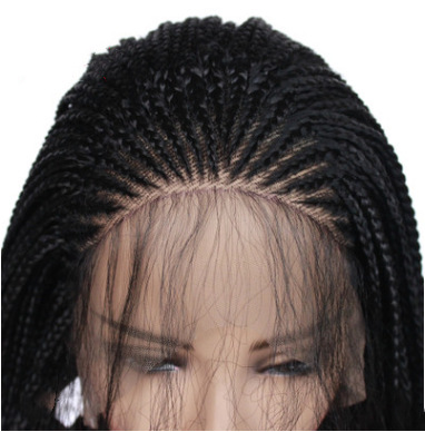 Amazon Peluca europea y americana para mujer, encaje frontal, fibra química, cabello de bebé negro, tres hilos, peluca de trenza LW0092