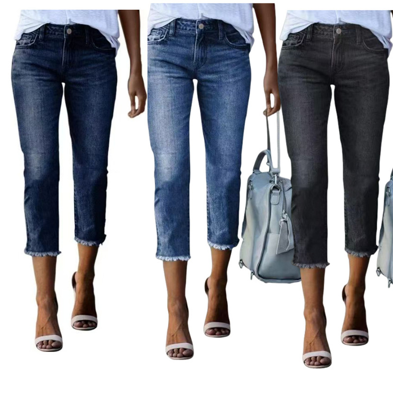 New Women's Jeans Cropped Pants Women's Tight Fashion Jeans High Waist Slim Pants Women's Pants