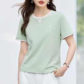正肩短袖t恤女假两件上衣2026新款夏季时尚洋气女装修身显瘦半袖