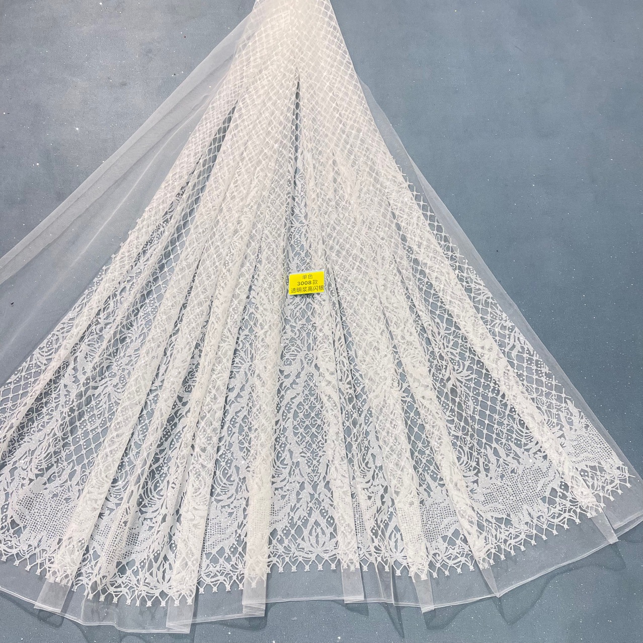 白纱系列-308款透明浆高闪银10Y起订 婚纱礼服 面料 网纱洒金片