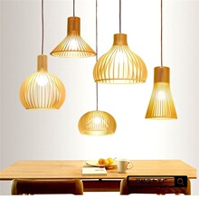 日式吊灯火锅店实木艺餐厅灯创意北欧原木鸟笼吊灯韩式料理吧台灯