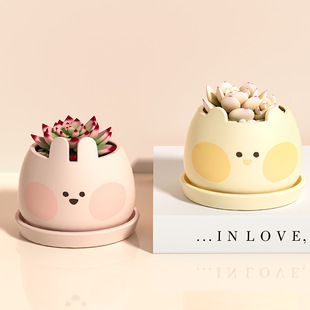 Creative plastic cartoon cute pet succulent flower pot with bottom support cute home balcony decoration green plant pot with wholesale