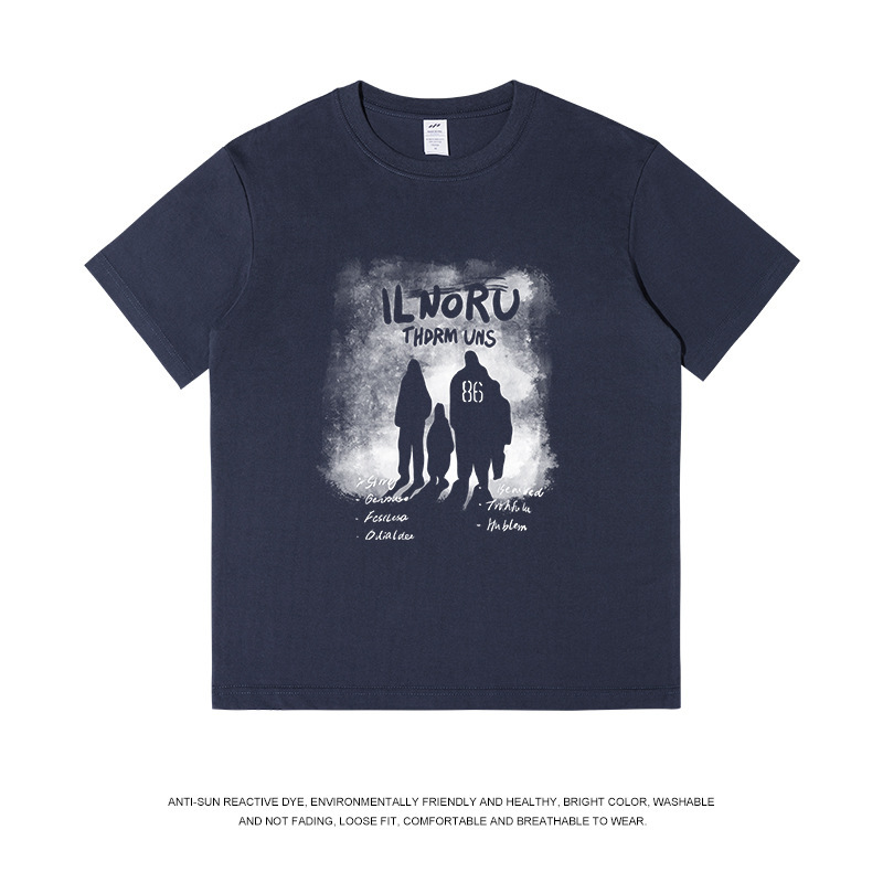 メンズ夏和風バックレトロプリント Tシャツ男性と女性のラウンドネックルーズ半袖トレンディな多用途コットントップ|undefined