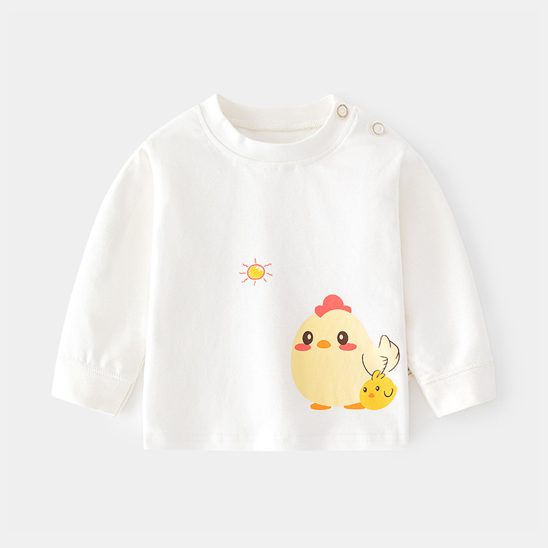 Camiseta de algodón para bebés con estampado vintage de dibujos animados y abertura en el hombro, ropa interior para primavera y otoño, mayorista