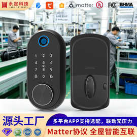 跨境指纹锁 木门锁家用入户门密码指纹刷卡美式呆锁 定制智能门锁