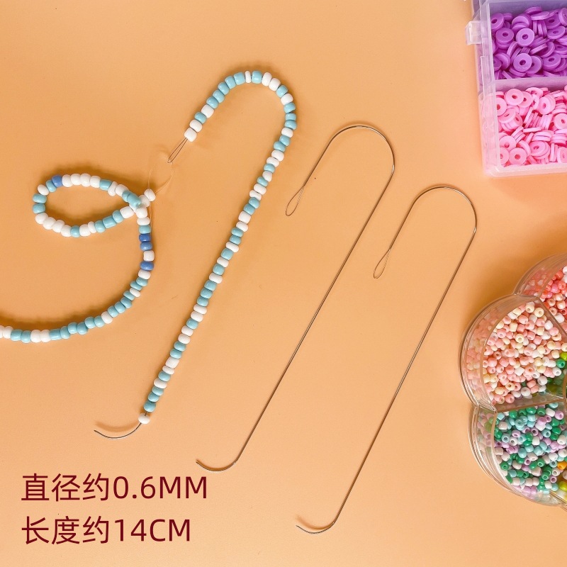 Aguja de abalorios de apertura central transfronteriza Aguja de abalorios de ojo grande Máquina de abalorios eléctrica Aguja doblada Cuentas de arroz Cuentas de cerámica blanda Cuentas de giro