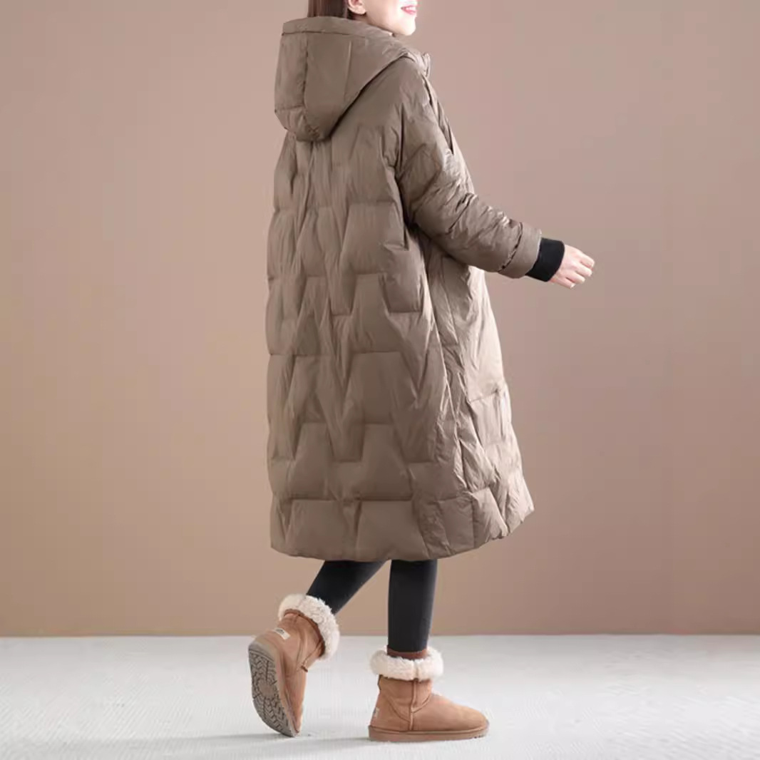 Women's Clothing Large size flesh covering medium and long hooded thick casual Warm jacket jacket_voghion.com