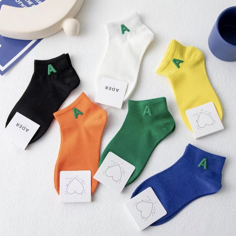 Green Palace Font ABC Letter Stereo Label Short Tube Low Breathable Socks for Casual Sports Men and Women