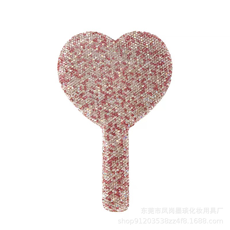 Los fabricantes suministran espejos de mano con diamantes Espejos de maquillaje de moda ABS Pegatinas de arcilla de belleza Espejo con mango de diamantes Suministro de Amazon