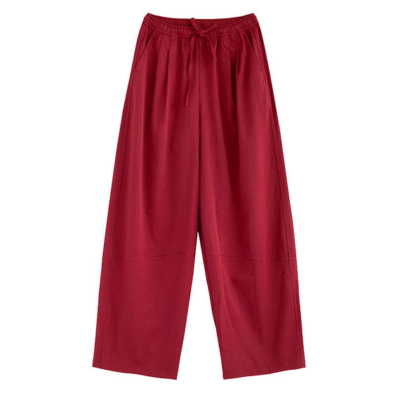 Radish Uncle Sports Pants Women's New High Waist Loose Casual Pants Draps Red Straight American Style Wide Leg Casual Pants