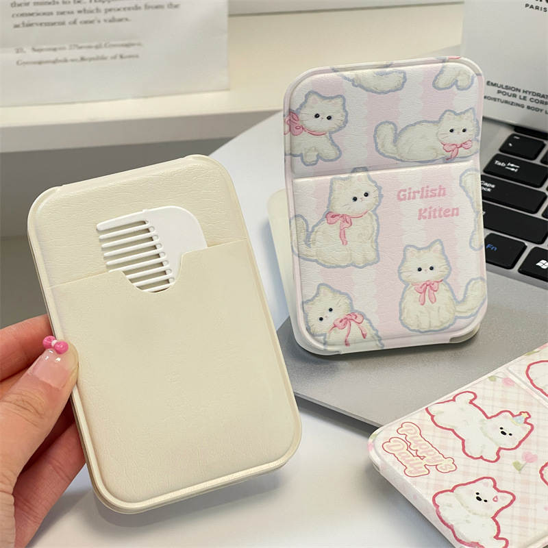 Nuevo lindo espejo de peinado integrado espejo de maquillaje plegable pequeño espejo de dormitorio para estudiantes viajes portátiles pequeños peine