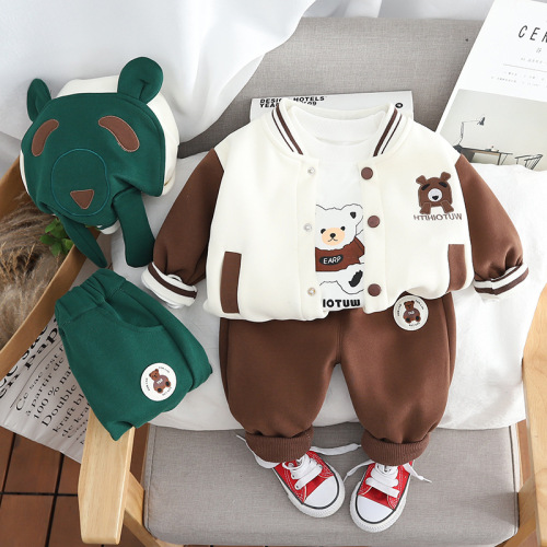 Children's Spring Set 2024 New Style Kids Baseball Suit 3-Piece Set for Boys Baby Casual Trendy
