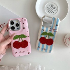 韓風立体ぬいぐるみ刺繍さくらんぼはiphone16 promaxリンゴ15携帯ケース14女13皮紋を適用している
