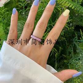 时尚简约百搭粉色卡家字母戒指/欧美复古批发驴家对戒指环
