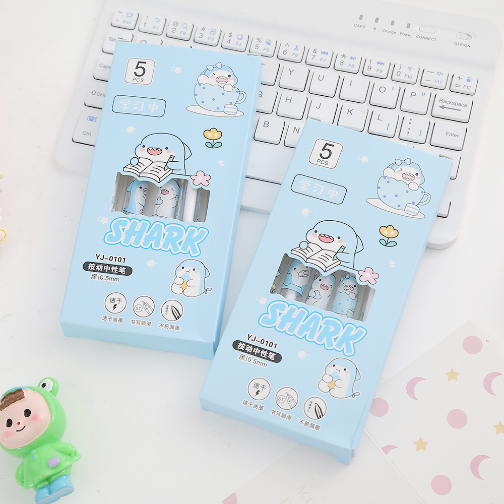 Caricatura encantadora pequeña tensión suave de tiburón reducción de carga bolígrafo neutro de alto valor nominal bolígrafo 0.5 velocidad de secado estudiante bolígrafo negro