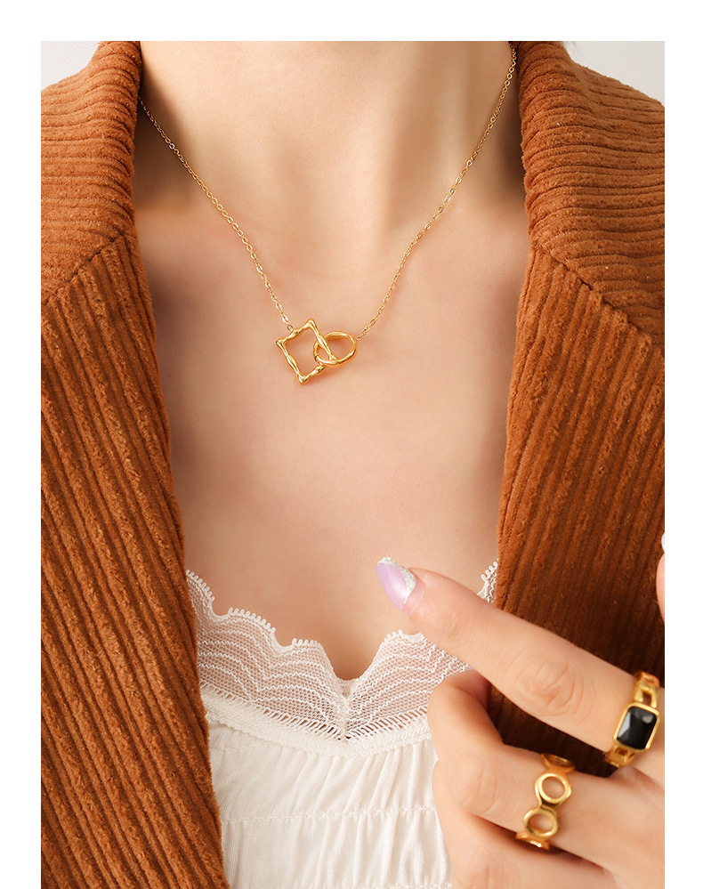 European and American geometric ring square interlocking pendant titanium steel necklace