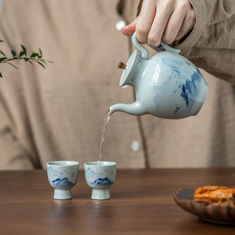 千里江山陶磁器酒具セット高級ワイングラス家庭用酒杯分酒器白杯お土産卸売り|undefined