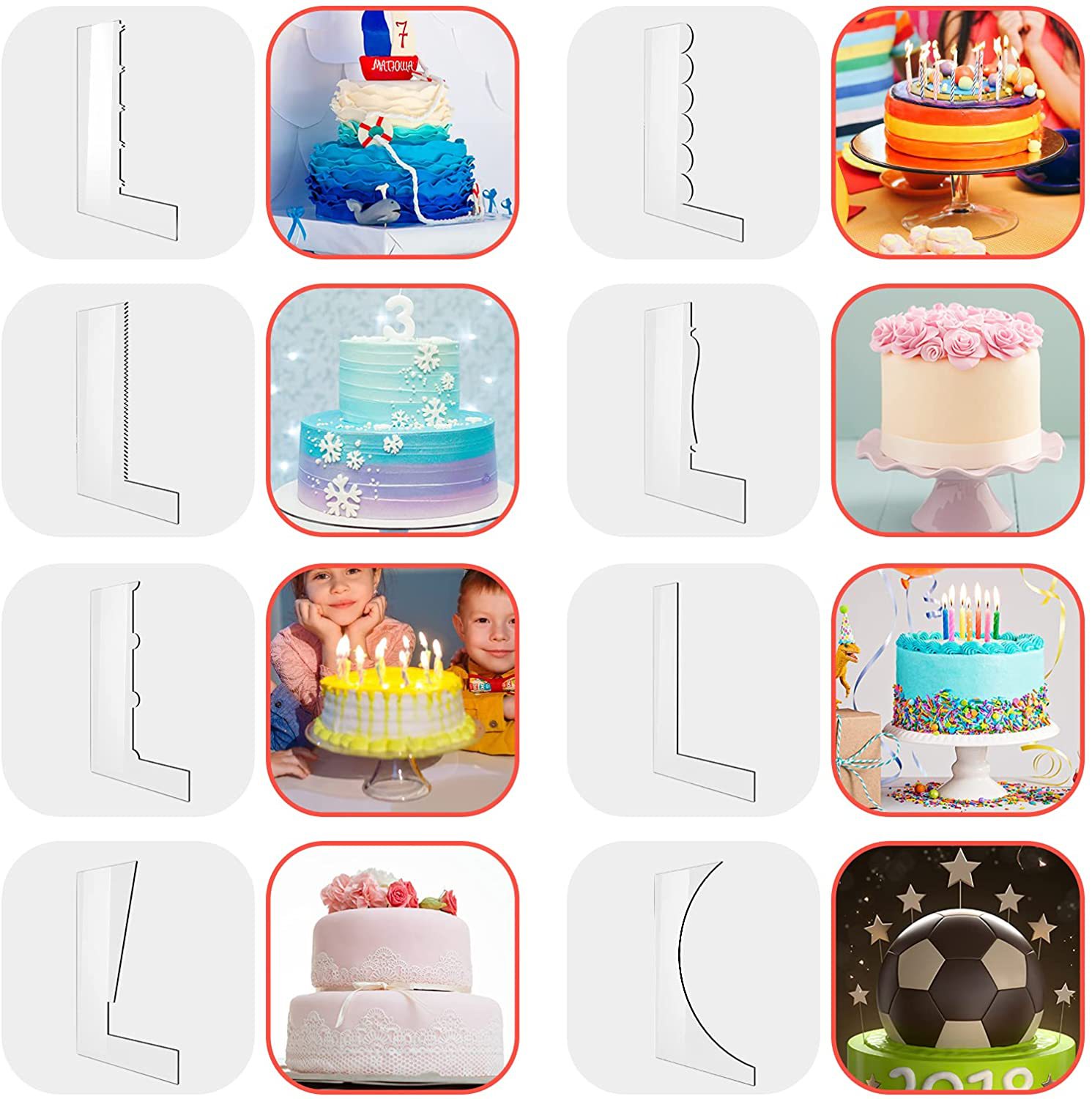 透明亚克力奶油锯齿刮板8件套 蛋糕边缘梳子 厨房烘焙工具