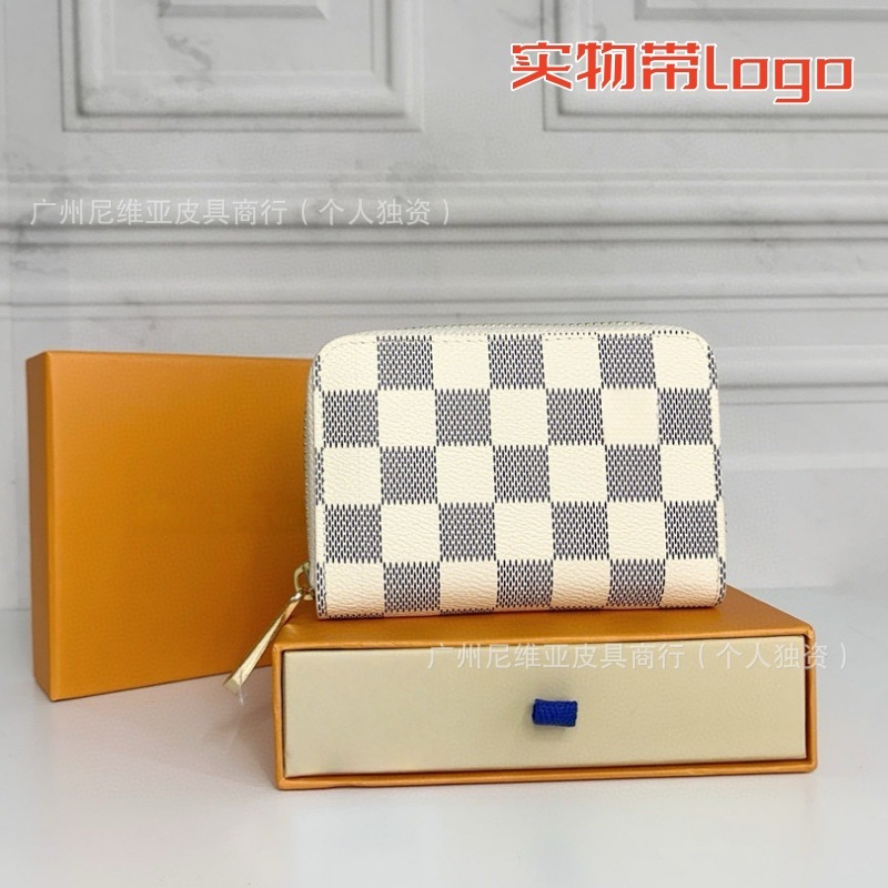 クロスボーダーサプライ 新品 クラシック オールドフラワー チェッカーボード 小銭入れ ダミエ ブラックフラワー 本革 ショートカードホルダー ロゴ付き|undefined