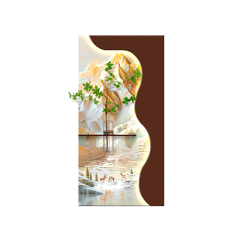 立体砂岩玄关装饰画DIY水培绿植客厅挂画高级感走廊过道led壁灯画|undefined