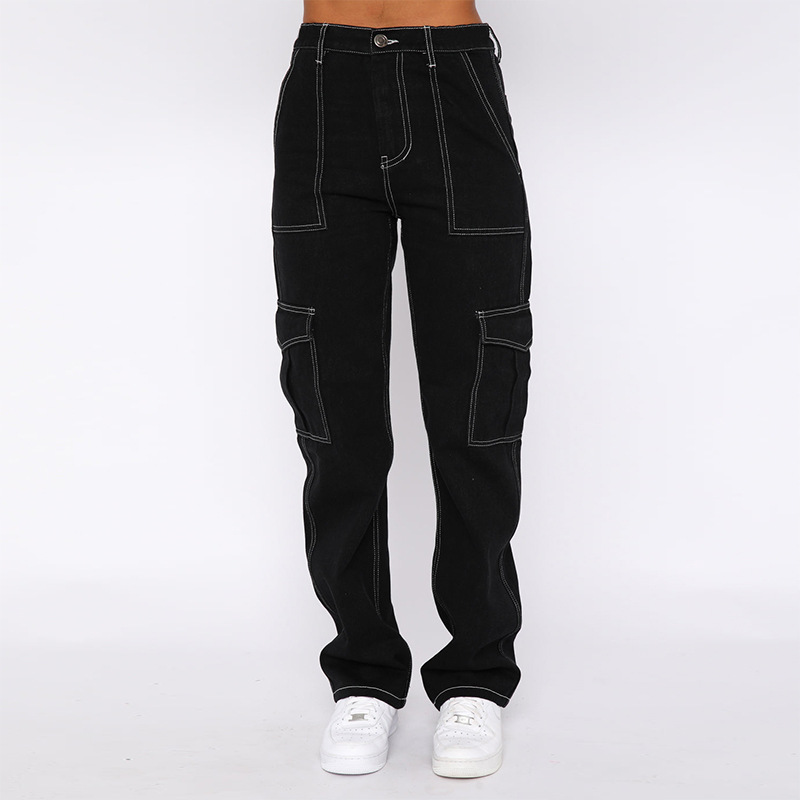 Ventas directas de fábrica moda europea y americana super Un adelgazamiento pantalones vaqueros guapos de cintura alta de las mujeres de la calle suelta overoles de pierna ancha moda