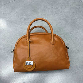 牛皮欧美新款保龄球包小众质感新款真皮斜挎手提包法式日常通勤包