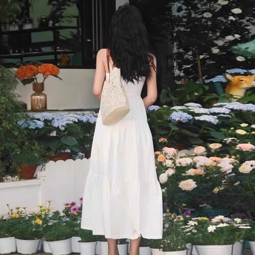 White Strap Dress for Women - Summer New Arrival, Gentle and Elegant, Unique Design, French Style, Exquisite First Love Long Dress