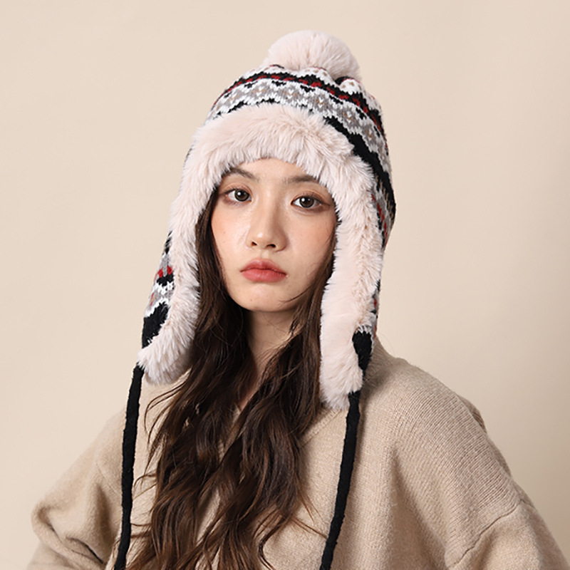 Knitted women in autumn winter, thickened warm, highlighting face and small ear protection, plush for cycling, cold_voghion.com