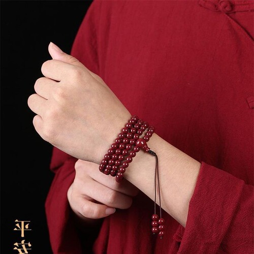 Raw ore cinnabar 108 Buddhist beads bracelet purple gold sand imperial sand men and women multi-circle rosary beads birth year benefits