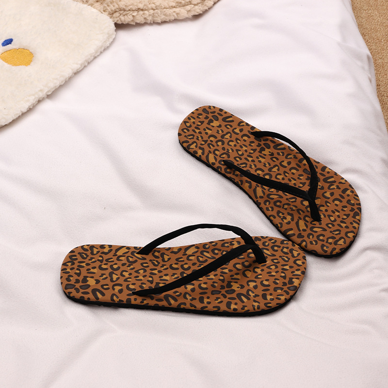 Summer Flip-flops For Women, Home Slippers, Beach Sandals, Cross-border Leopard Print Flat Slippers Wholesale_vogvips.com