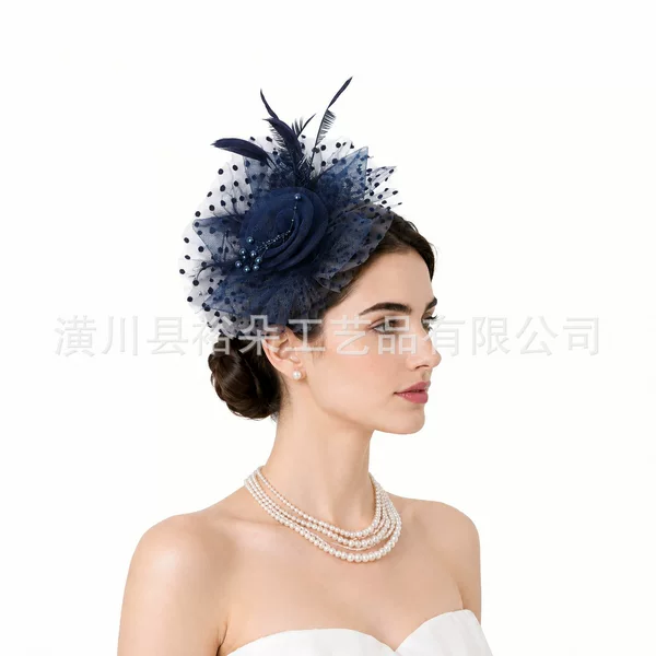 Amazon's best-selling feather headpiece, European and American bridal hair accessory, head flower, horse racing festival headpiece, vintage mesh hair accessory wholesale