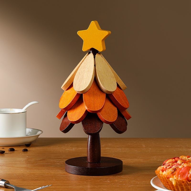Alta sensación de árbol de Navidad almohadilla de aislamiento térmico decoración de mesa de un árbol de madera sólida anti-corrosión plegable almohadilla de tazas almohadilla de platos mayorista