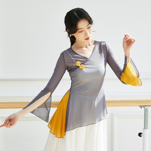Classical dance ethnic modern body dance performance clothes Chinese dance practice clothes color matching tops women's art test gauze clothes