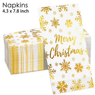 Jiuyi New Product in stock Christmas Party Disposable Paper Towel Bronzing Three-layer White Bottom Bronzing Snowflake Long Paper Towel