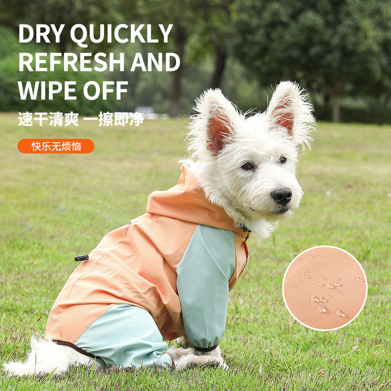 Impermeable de cuatro patas para cachorros con tracción, impermeable, todo incluido, perro pequeño con patas, bichon, peluche, ropa de día lluvioso para mascotas